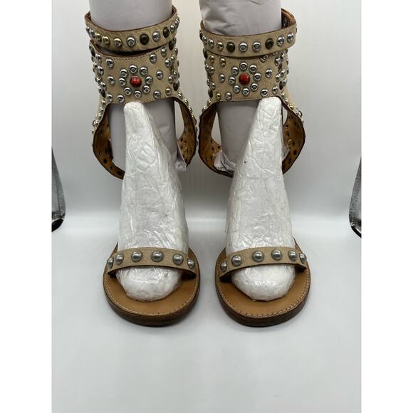 Isabel Marant Elvis Cream Studded Italian Leather Heel Strappy Sandal Sz 40 US 9 - Picture 2 of 16